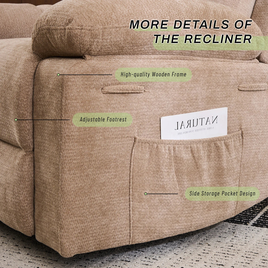 Rocking Recliner Chair, Modern Glider, Chenille Fabric Upholstery Recliner, Manual Reclining