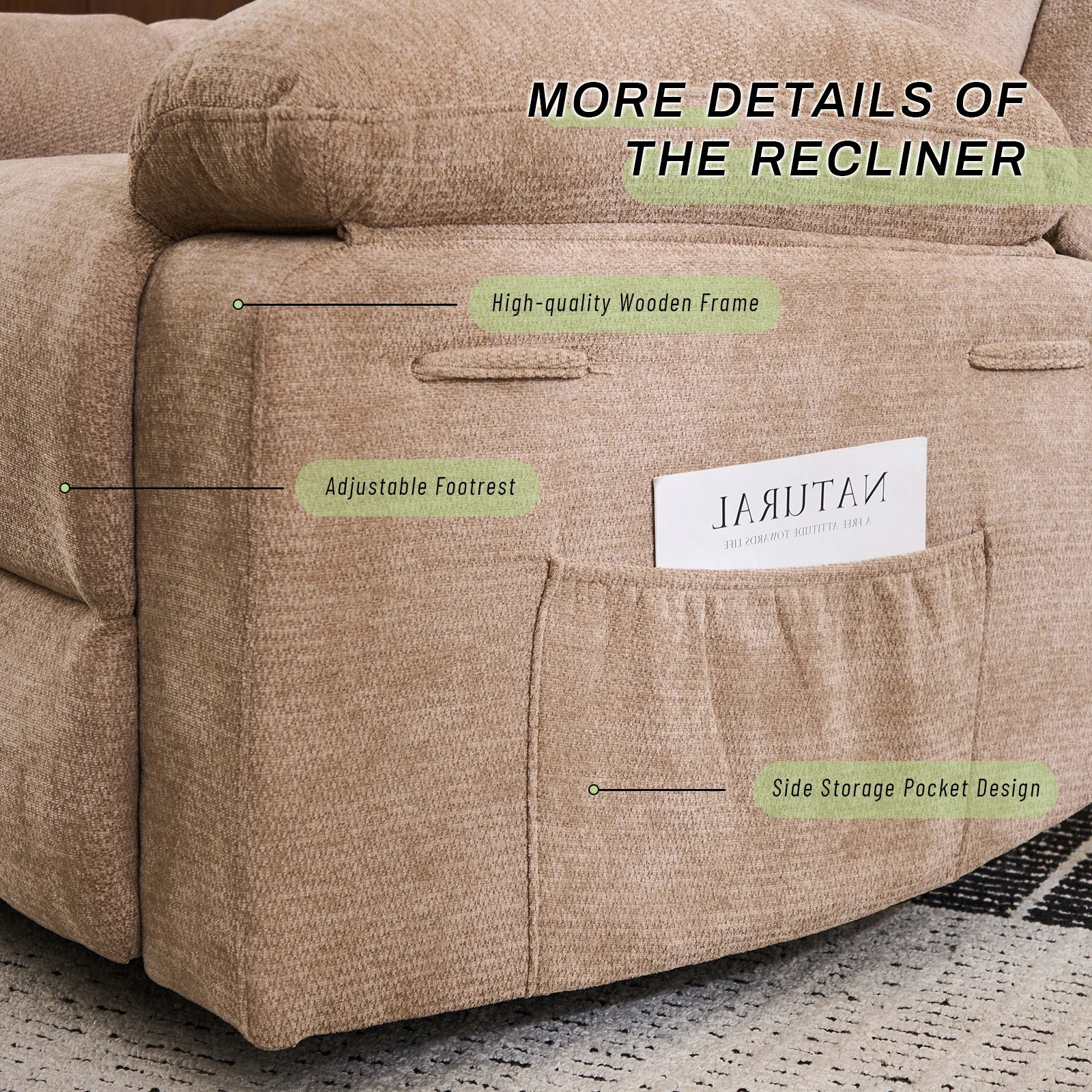 Rocking Recliner Chair, Modern Glider, Chenille Fabric Upholstery Recliner, Manual Reclining