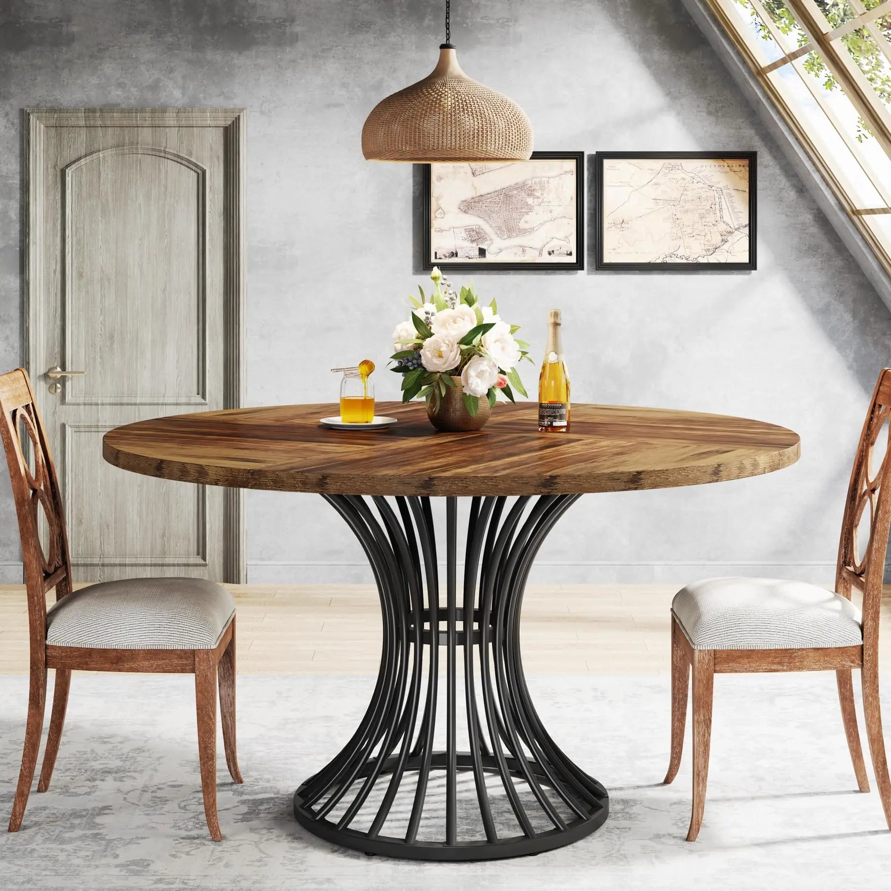 47-Inch Farmhouse Round Dining Room  Kitchen Table,