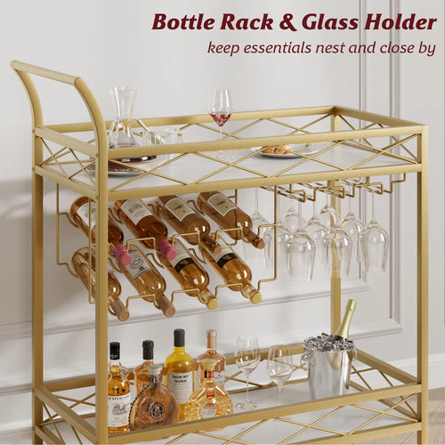 2-Tier Home Dining Room Bar Serving Cart on Lockable Wheels