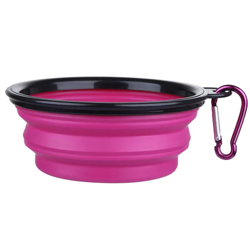Folding Portable Silicone Dog Feeder Bowl with Carabiner Bottle Food Water Container