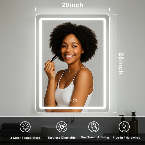 20x28 inch LED Bathroom Vanity Mirror with Backlit Lights Fogless Makeup Wall Mounted