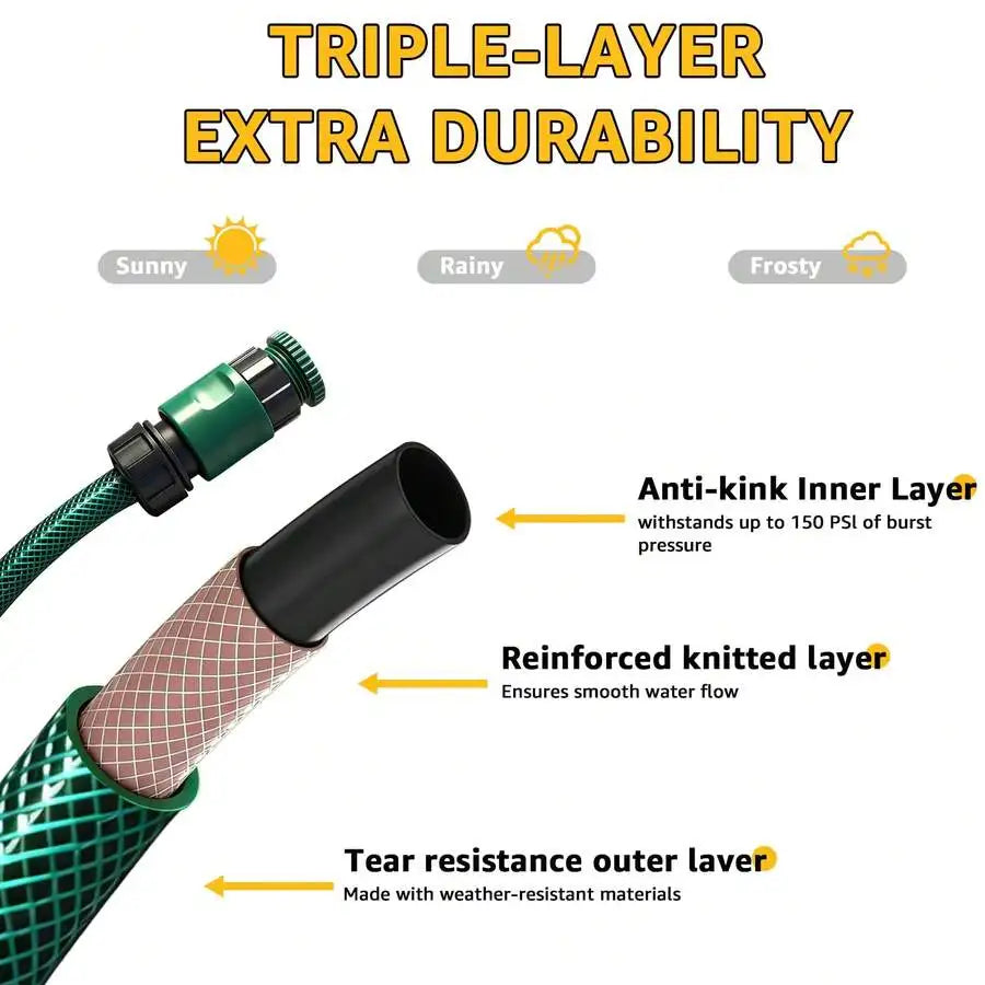 Retractable Garden Hose Reel – Wall Mounted 100FT Water Hose with 10 Pattern Spray Gun, 1/2 Inch Heavy Duty Auto Rewind Hose Cart for Yard,  7 Way Nozzle UV Resistant