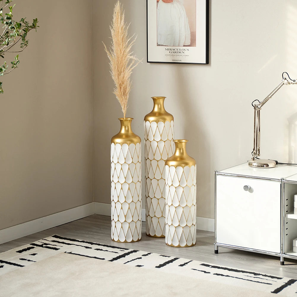 Floor Metal Vase 3-piece Set, Modern Drop-shaped