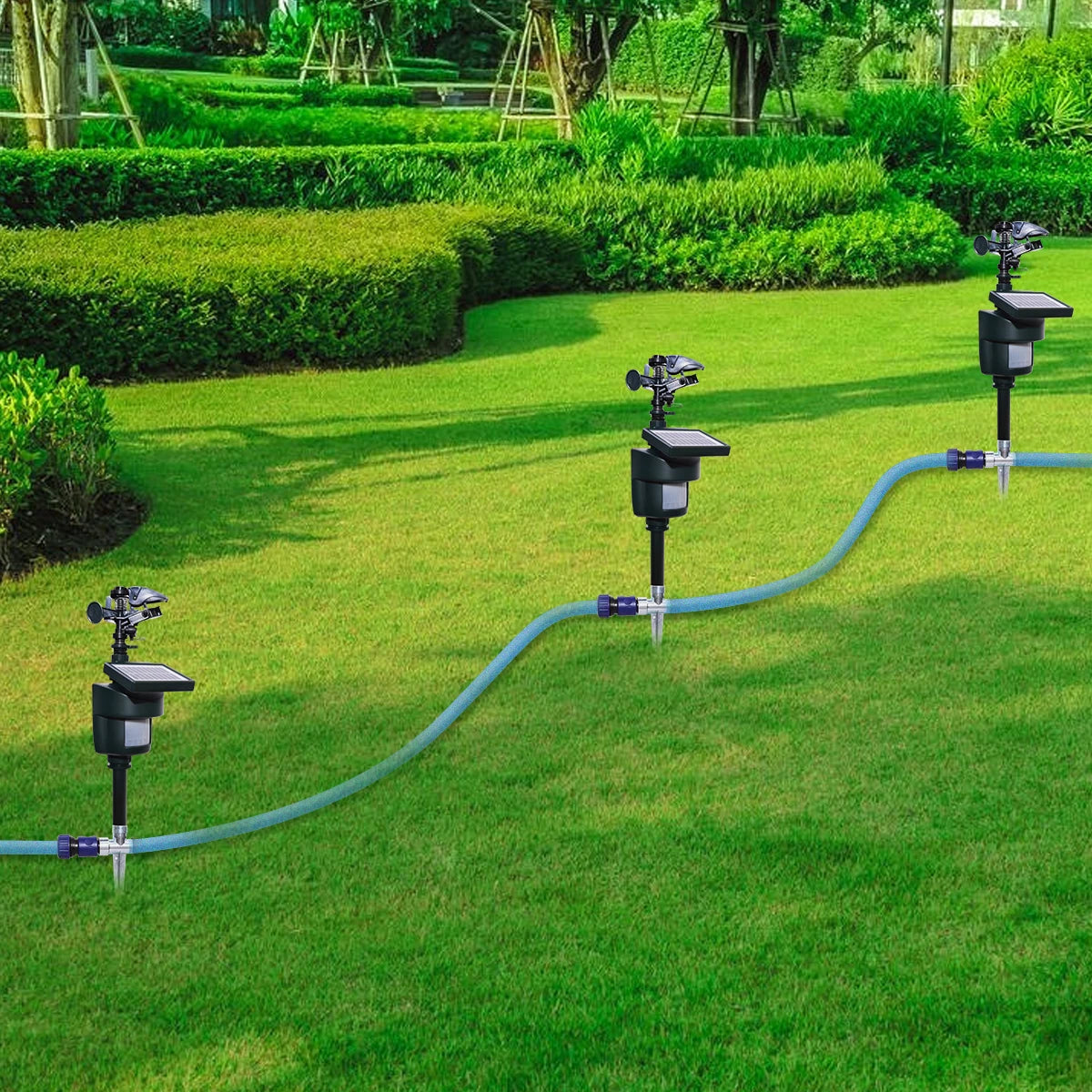 Motion Activated Sprinkler with Solar Panels Deter Cats, Birds, Repellent Outdoor Lawn Garden Motion. Sensor Water Sprinkler