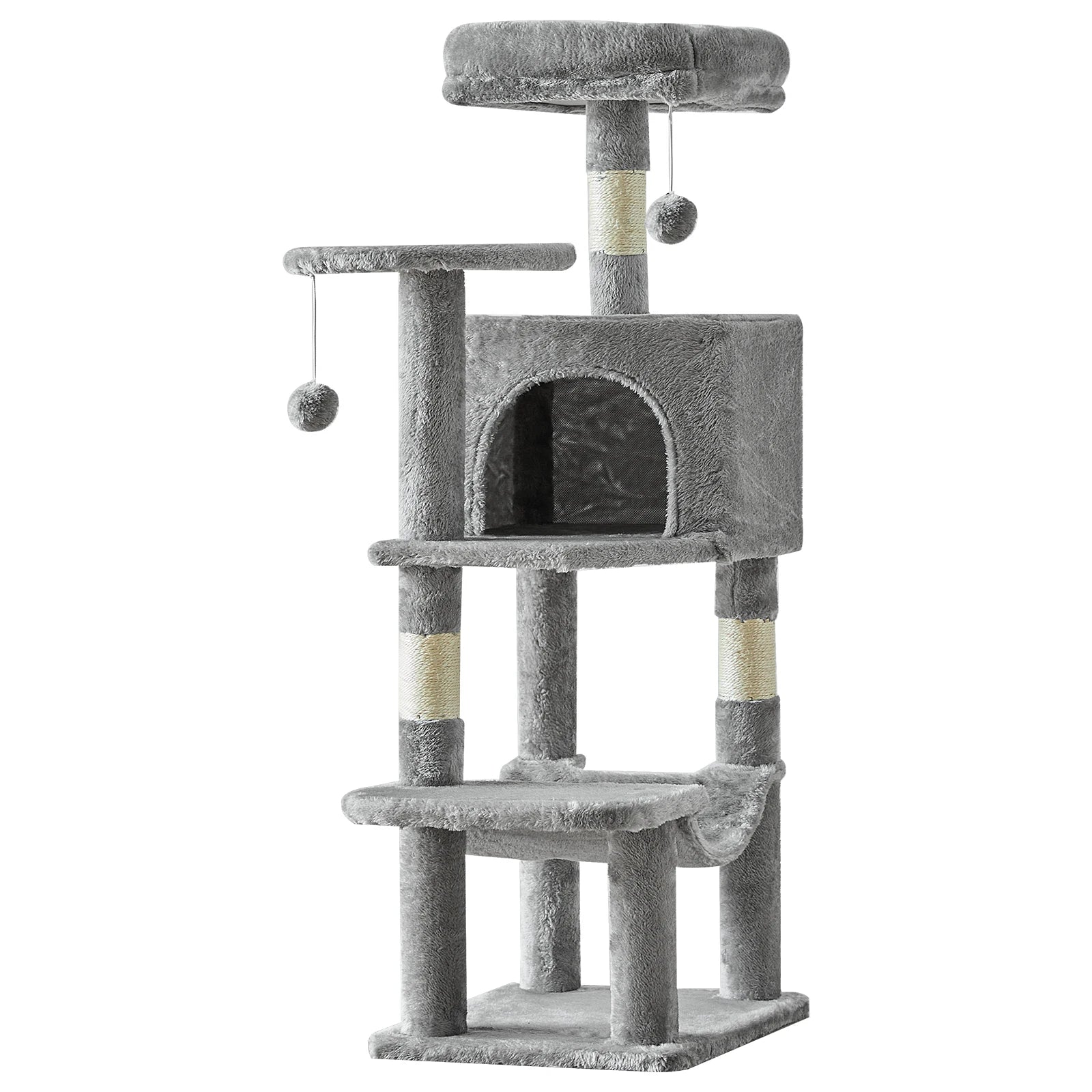44In Cat Tree Tall Multi-Cat Climbing Tower for Pet Furniture Natural Sisal Scratching Posts Stable Pet House for Indoor Cat