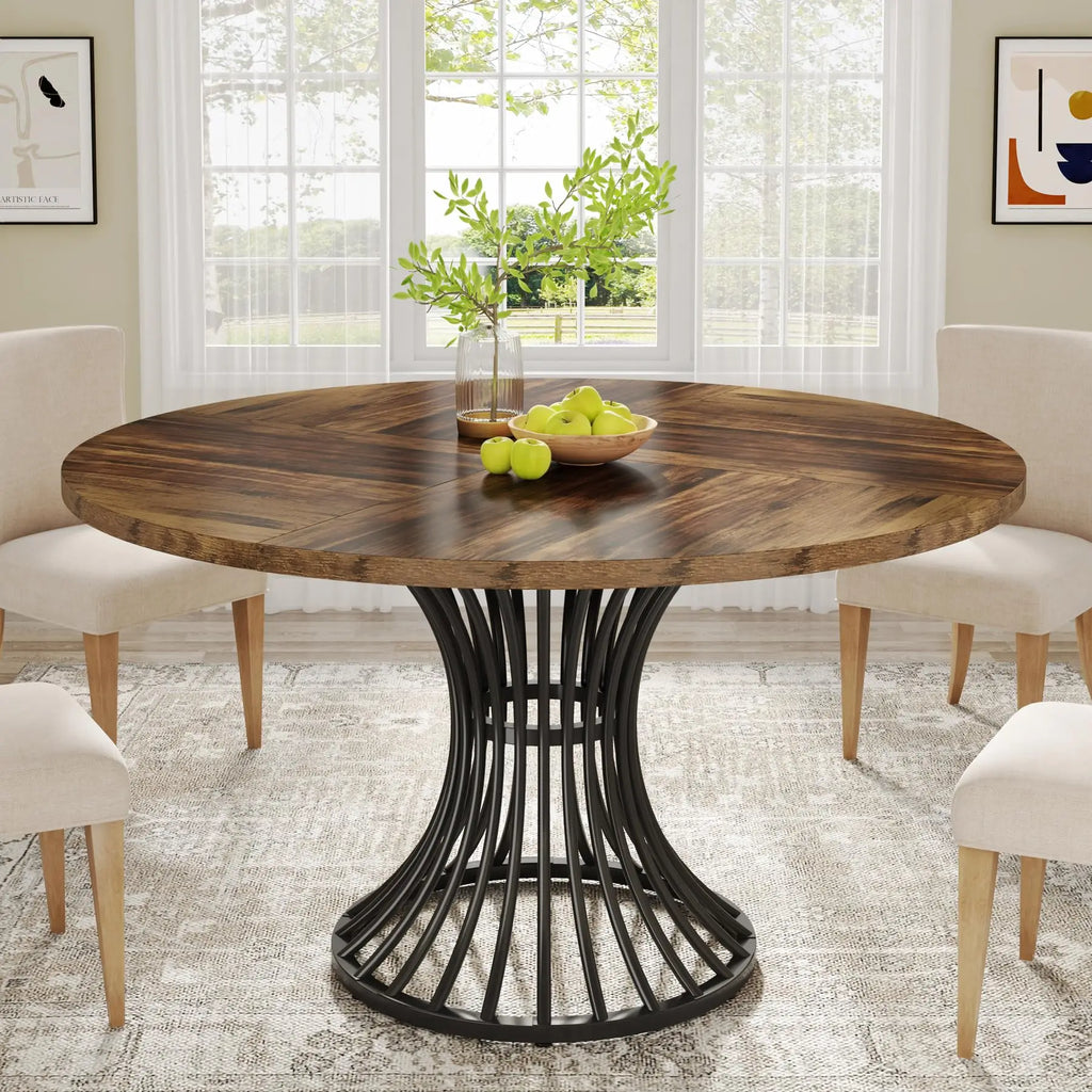 47-Inch Farmhouse Round Dining Room  Kitchen Table,