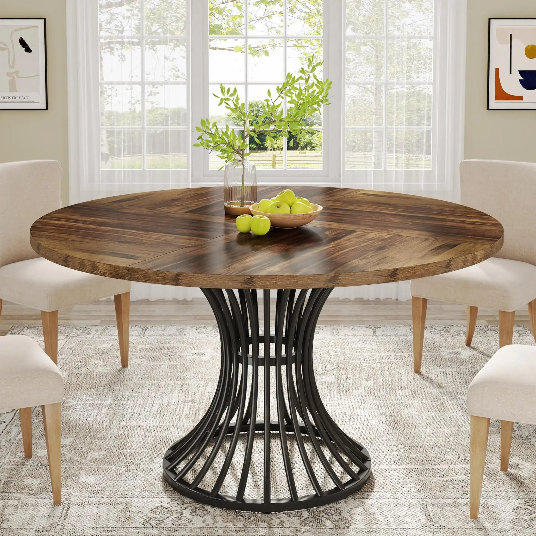 47-Inch Farmhouse Round Dining Room  Kitchen Table,