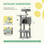 44In Cat Tree Tall Multi-Cat Climbing Tower for Pet Furniture Natural Sisal Scratching Posts Stable Pet House for Indoor Cat