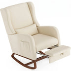 Nursery Rocking Chair, Upholstered Glider Rocker with Adjustable Footrest & Side Pocket,
