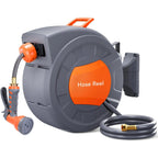 Retractable Garden Hose Reel 1/2 In x 100 FT Wall Mounted with 9 Function Sprayer Nozzle
