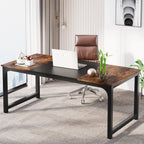 Tribesigns 70.8" Executive Computer Desk - Large Home Office Workstation, Dual Monitor Ready, 70x31x29", Assembly Required, Vintage Grey / Vintage Black / White