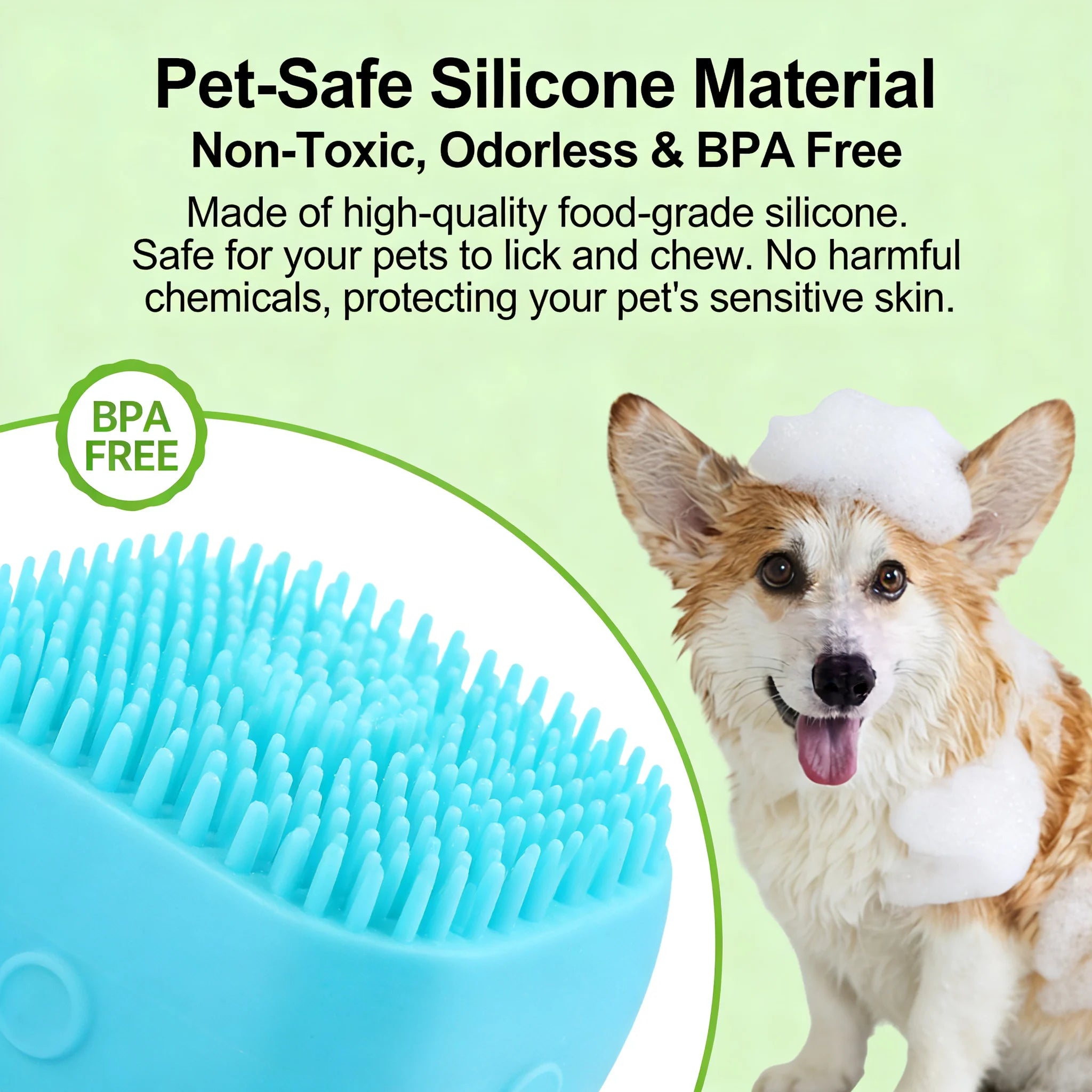 2-In-1 Pet Bath & Massage Brush With Shampoo Storage. Silicone For Sensitive Skin
