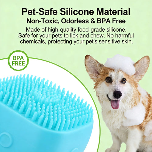 2-In-1 Pet Bath & Massage Brush With Shampoo Storage. Silicone For Sensitive Skin