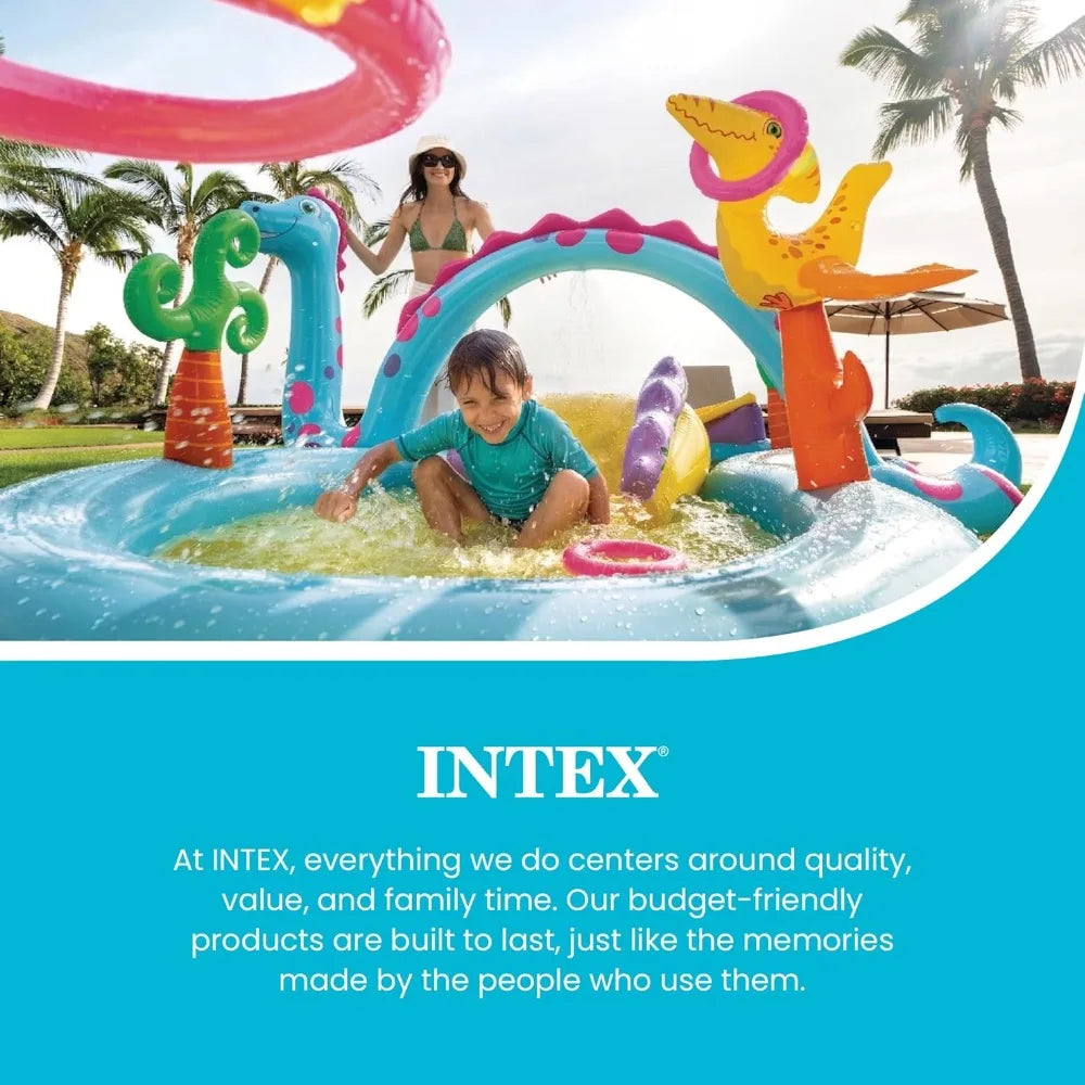 Inflatable Kids Swimming Pool with Slide, 11ft x 7.5ft x 44in Outdoor Play Center, Water Sprayer & Games