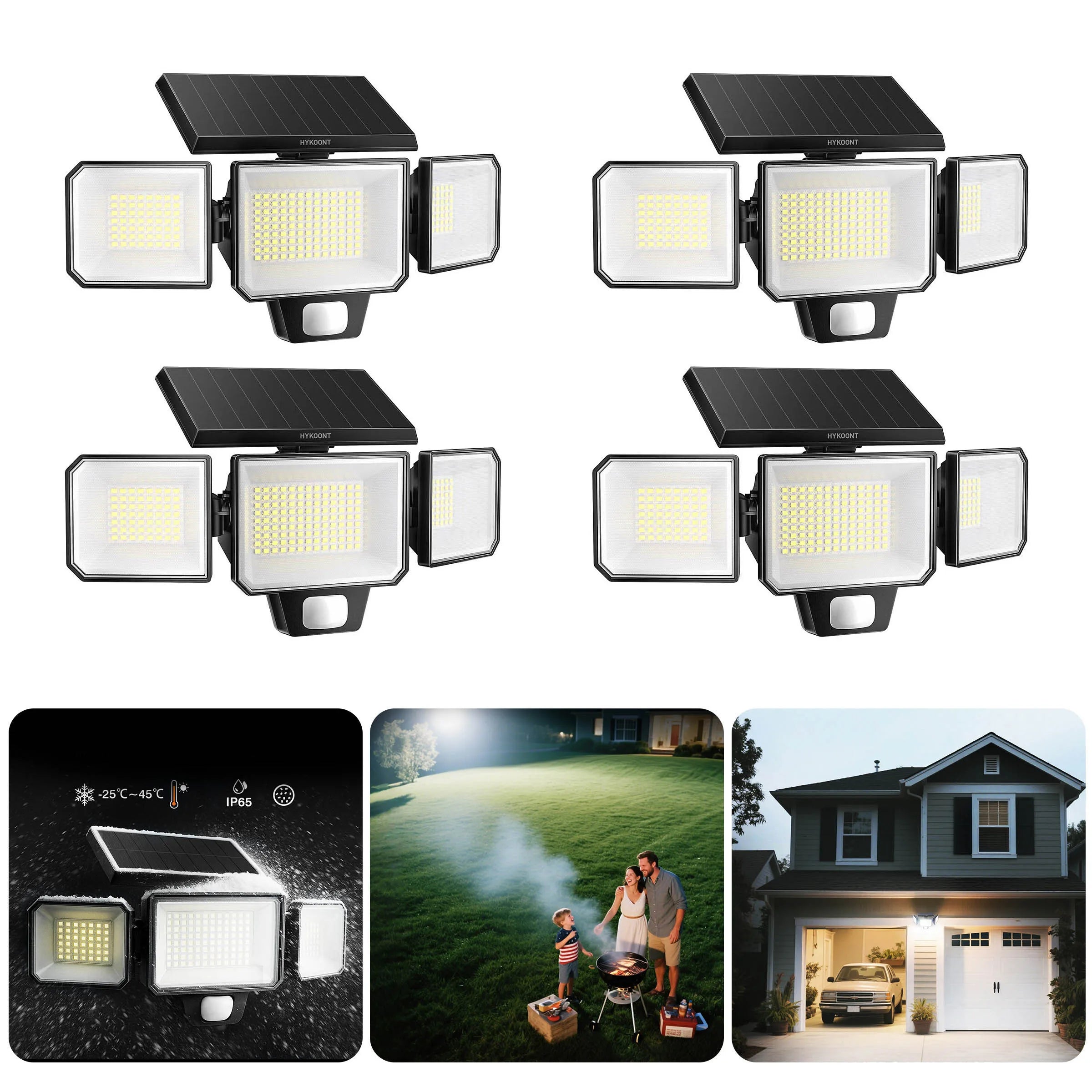Solar Motion Sensor Outdoor Security Light, 3000LM 3-Head with 270° Wide Angle Illumination, 200+LED Wall Light for Porch Garage Yard Entrance, 3 Lighting Modes