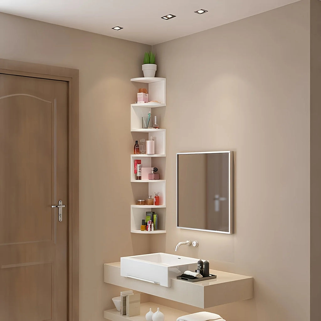 7-Tier Rustic Wall-Mounted Corner Shelf - Easy-To-Install Home Storage