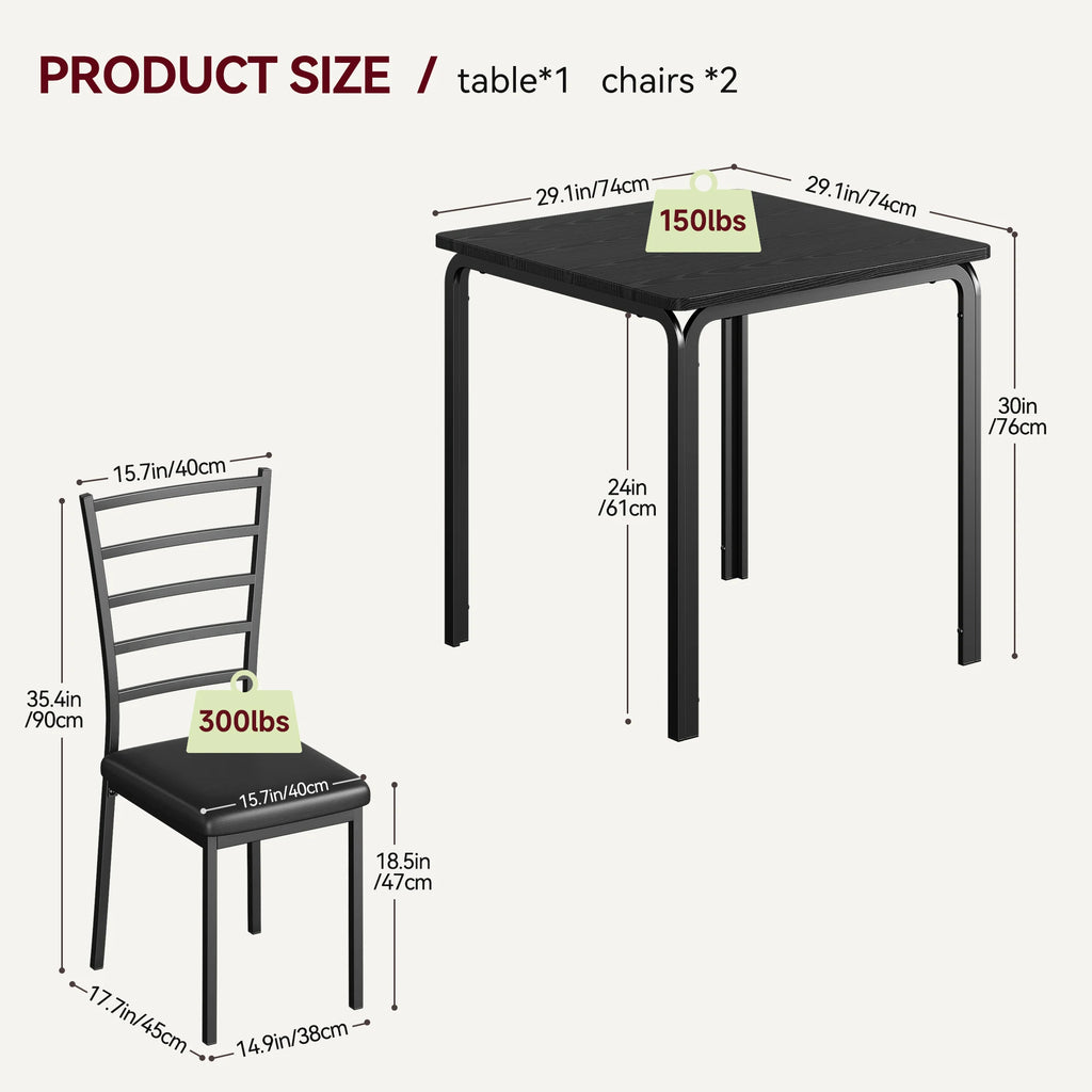 Small Dining Table Set With 2 Upholstered Chairs