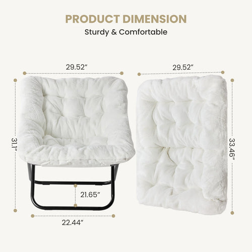 28IN Cozy Saucer Chair With Soft Faux Fur Folding Metal Frame