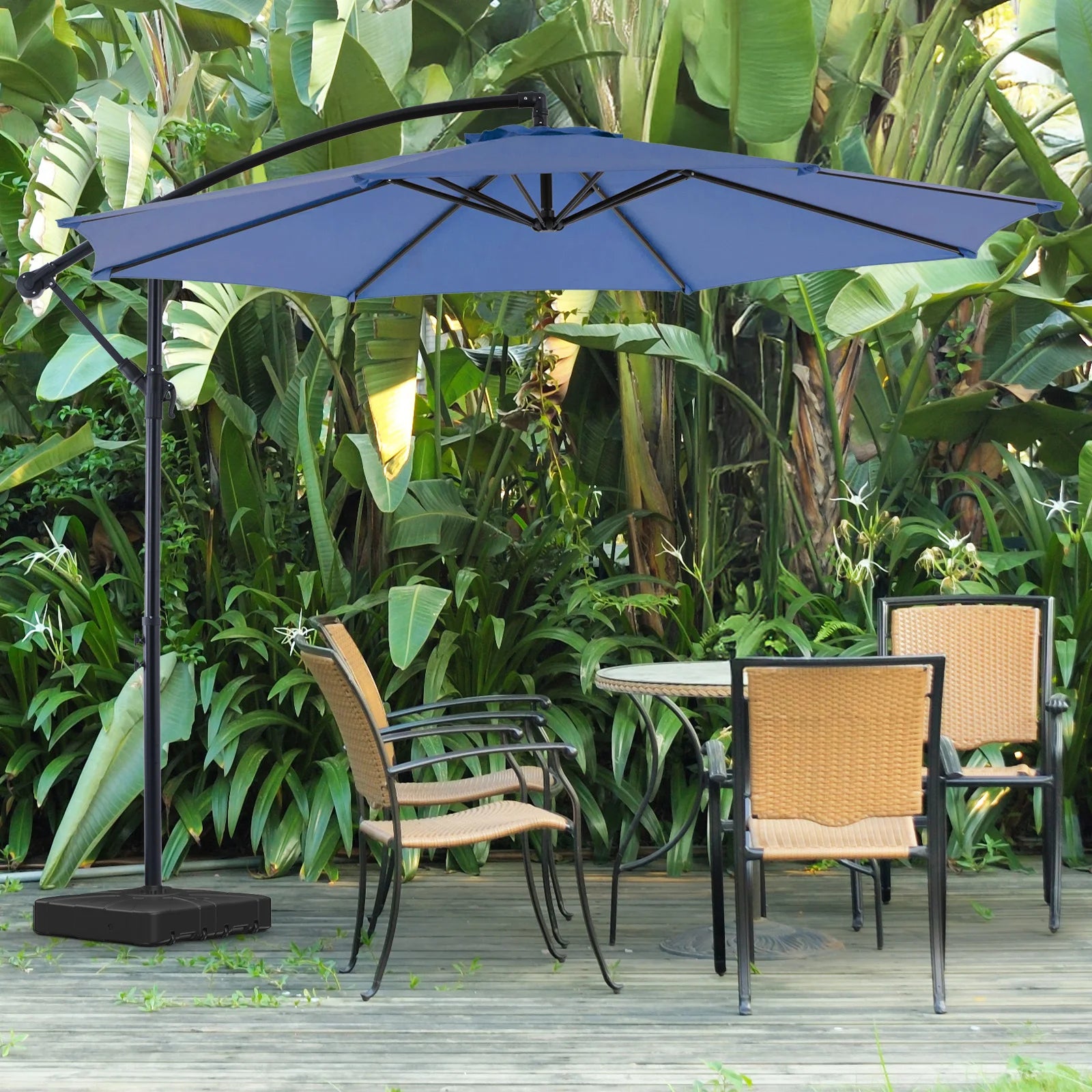10FT Patio Umbrella Hanging Cantilever with Easy Tilt Adjustment UV Protection 8 Sturdy Ribs