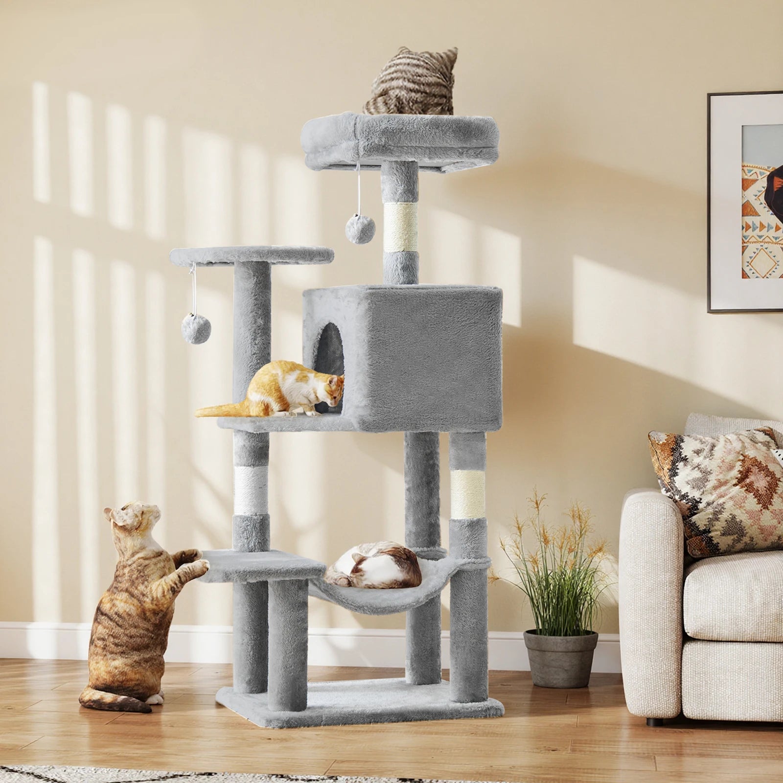 44In Tall Cat Tree Climbing Tower With Natural Sisal Scratching Posts