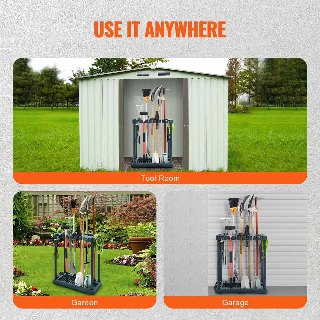 10 Slots Yard Garden Tool Organizer Long-Handle Tool/Rake/Broom Tower Storage Rack