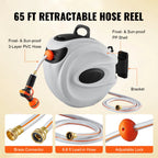 Retractable Hose Reel 180° Swivel Bracket Wall-Mounted with 9-Pattern Nozzle Automatic Rewind
