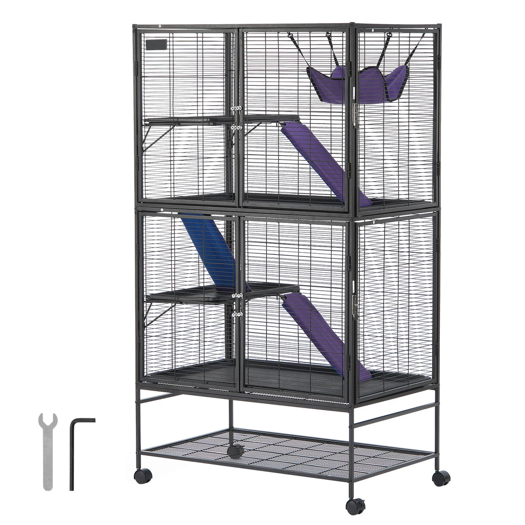 SucceBuy 64.6" Rolling Metal Ferret Cage Large 4-Tier Cage Small Animal Cage for Pet Rats Hamster Guinea