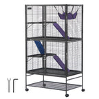 SucceBuy 64.6" Rolling Metal Ferret Cage Large 4-Tier Cage Small Animal Cage for Pet Rats Hamster Guinea