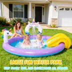 Unicorn Inflatable Swimming Pool with Water Slides and Sprayer for Outdoor Garden Backyard