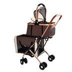 Double Pet Stroller for Dogs and Cats with Foldable Frame - Khaki