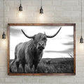 Highland Cow Black And White Portrait Canvas Wall Art